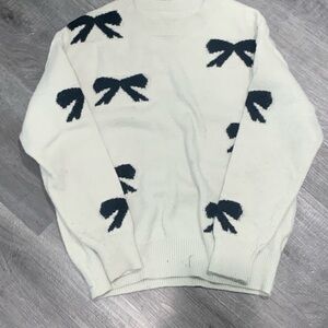 SHEIN Cream Sweater with Black Bow Details